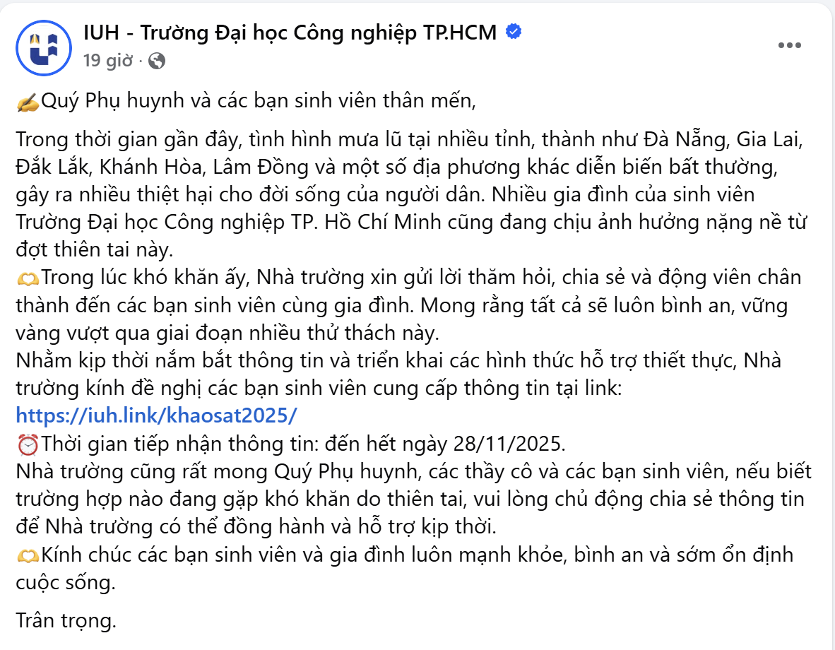 Bài viết của Trường đại học Công nghiệp TPHCM - Ảnh chụp màn hình