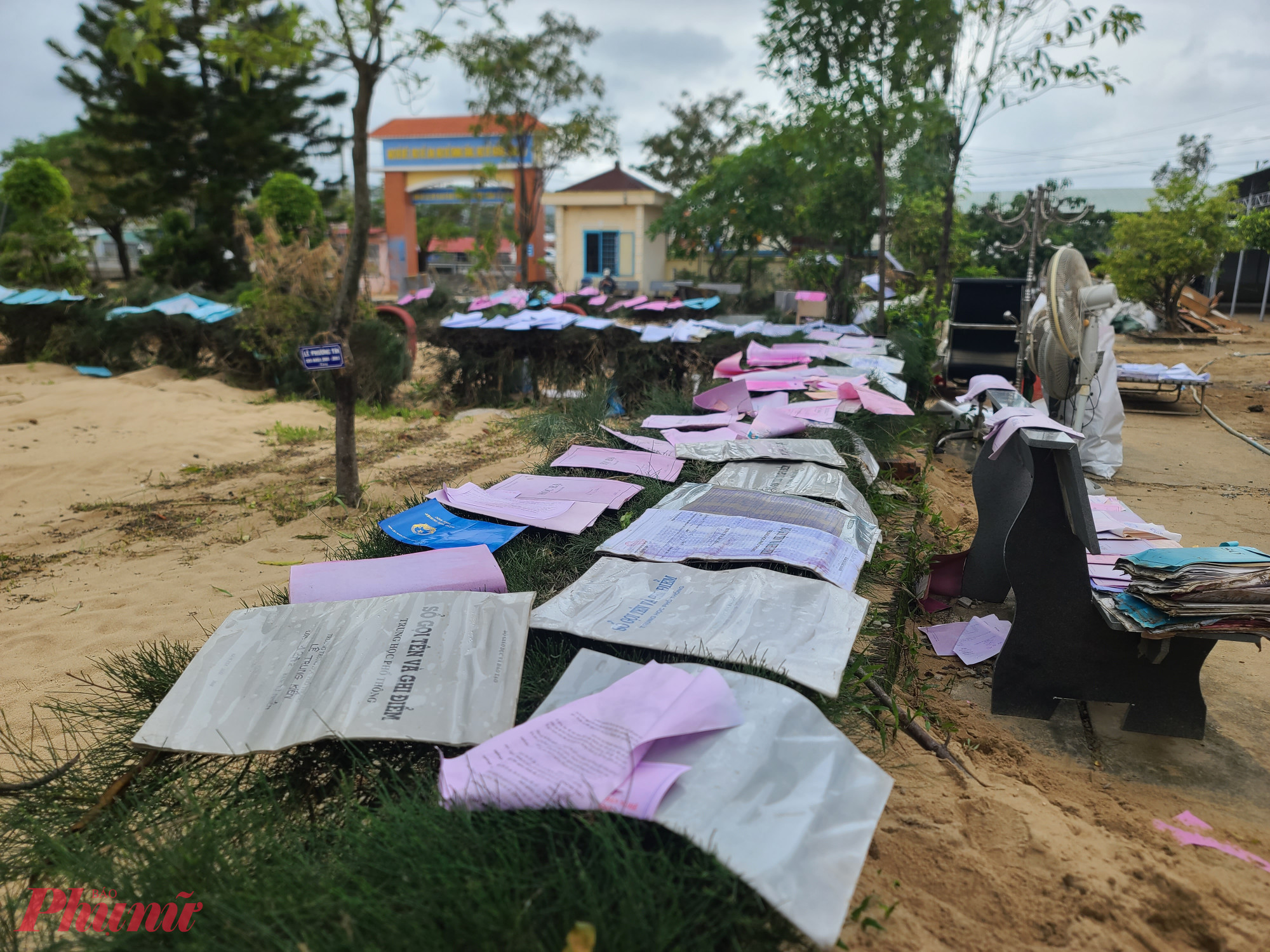 Tất cả những nơi khô ráo, ngọn cây đều được tận dụng để hong hồ sơ, tài liệu