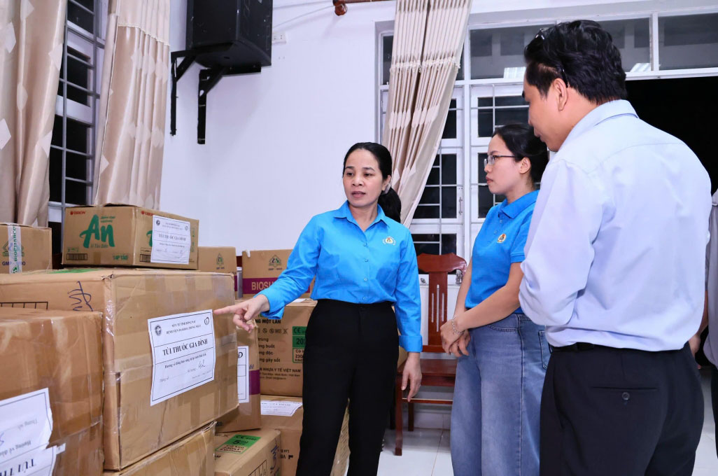 Các túi thuốc gia đình để phân bổ cho người dân các xã chịu thiệt hại do bão lũ- Ảnh: HC