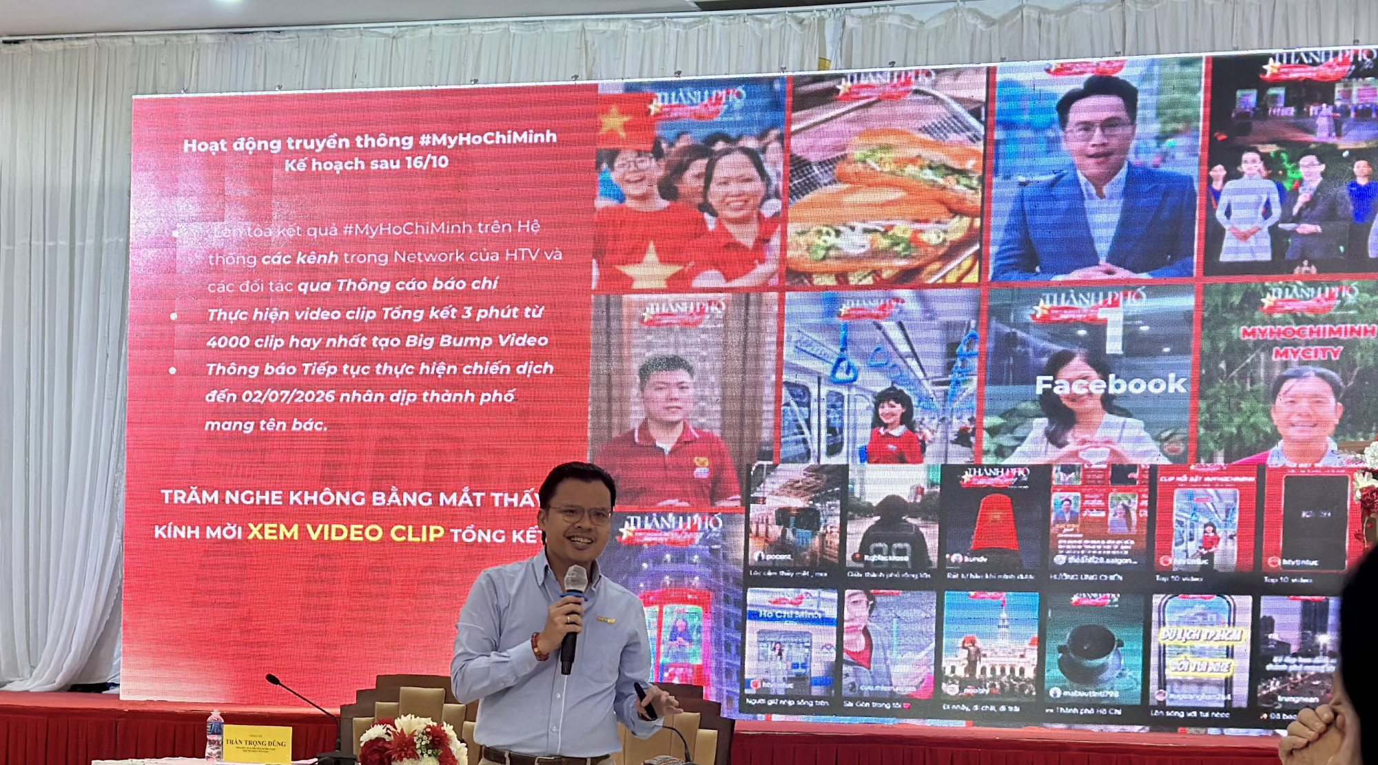 Thạc sĩ Ngô Trần Thịnh -trưởng phòng Đa Truyền thông - Trung tâm Tin -  Đài truyền hình TP.HCM trình bày tham luận tại hội thảo