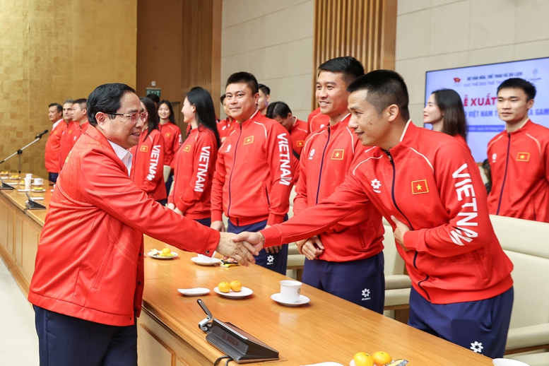 Thủ tướng Chính phủ Phạm Minh Chính dự lễ xuất quân của Đoàn thể thao Việt Nam dự SEA Games 33 - Ảnh: VGP/Nhật Bắc