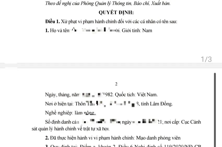 Cơ quan chức năng xử phạt hai cá nhân có hành vi mạo danh phóng viên - Ảnh: H.S.