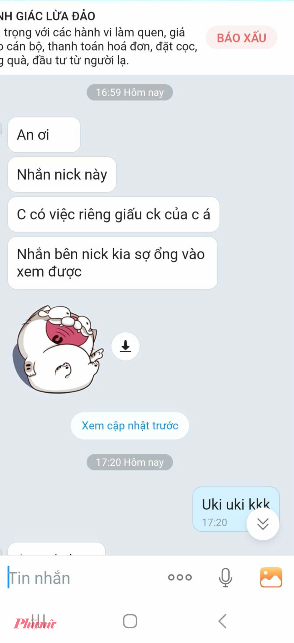 Đối tượng đã mạo danh bạn của chị An để nhắn tin - Ảnh: Nạn nhân cung cấp