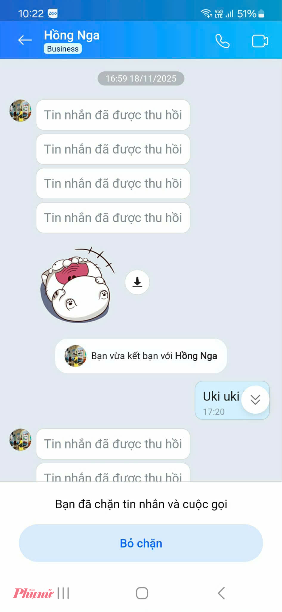 Sau đó, đối tượng đã đổi tên khác trên Zalo, thu hồi hết các tin nhắn đã nhắn cho chị An - Ảnh: Nạn nhân cung cấp