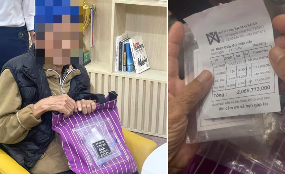 Cụ bà mang số vàng tích cóp đi bán lấy hơn 2 tỉ đồng để chuyển cho kẻ lừa đảo - Ảnh công an cung cấp