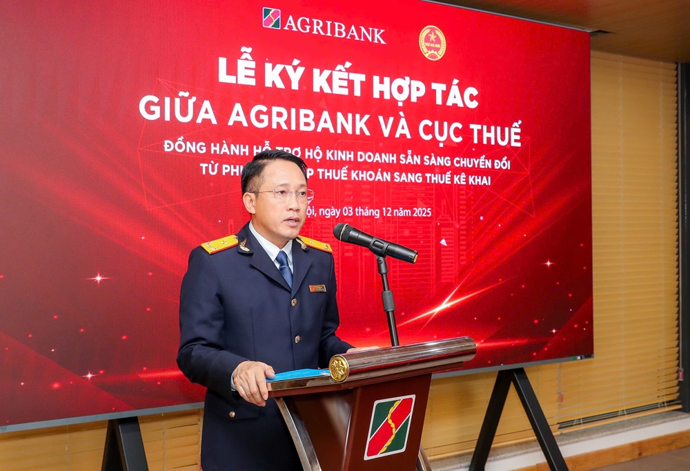 Ông Mai Sơn - Phó Cục trưởng Cục Thuế - phát biểu tại Lễ ký kết - Ảnh: Agribank
