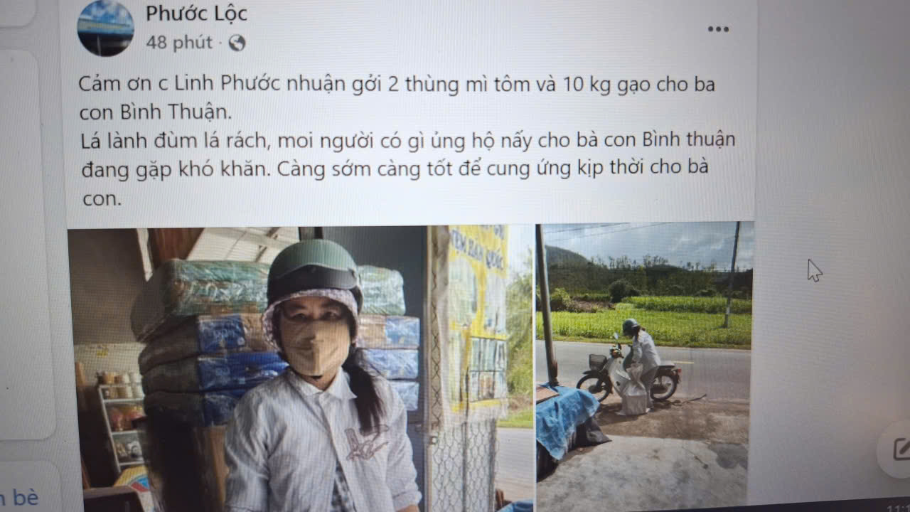 Chị Linh thôn Phước Nhuận, xã Xuân Phước gởi 2 thùng mì tôm và 10 kg gạo cho bà con Bình Thuận-Ảnh: Mạnh Hoài Nam