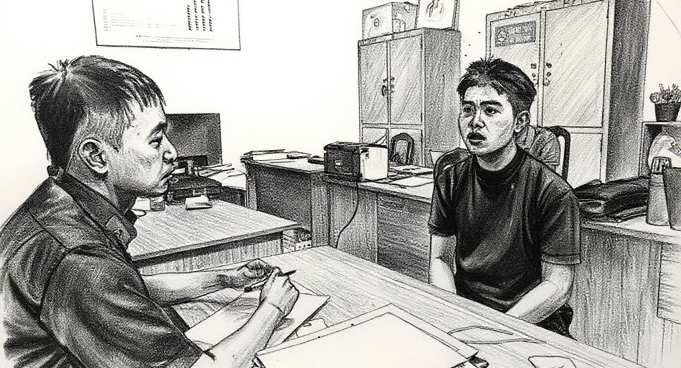 Là diễn viên, được trao cơ hội góp mặt sự kiện trọng đại sao lại trộm cắp? Đối tượng Nguyễn Lâm Thái tại cơ quan công an - Ảnh: Công an cung cấp