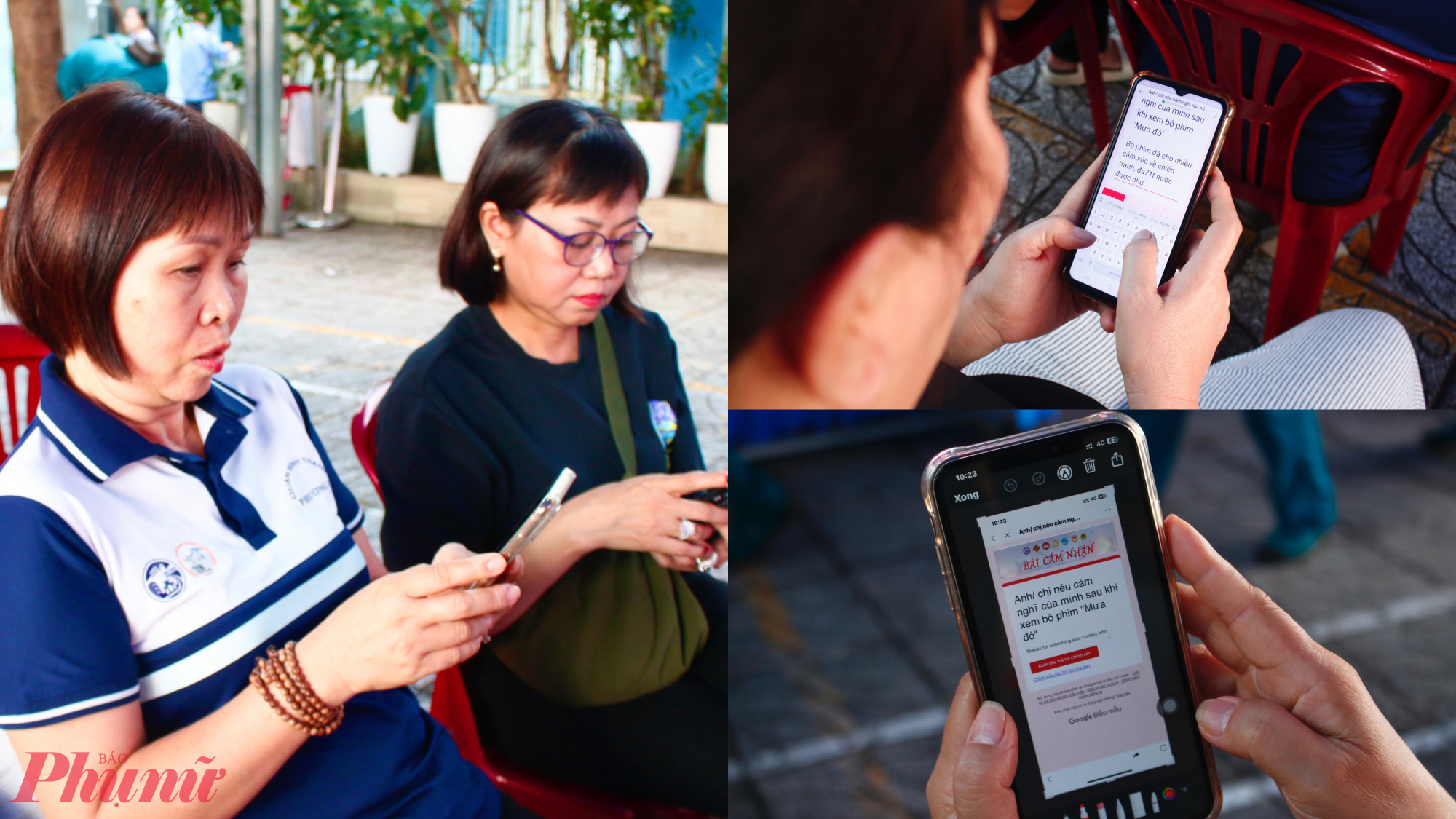 Cán bộ, hội viên phụ nữ phường viết cảm nhận sau buổi xem phim - Ảnh: Ngọc Trăm