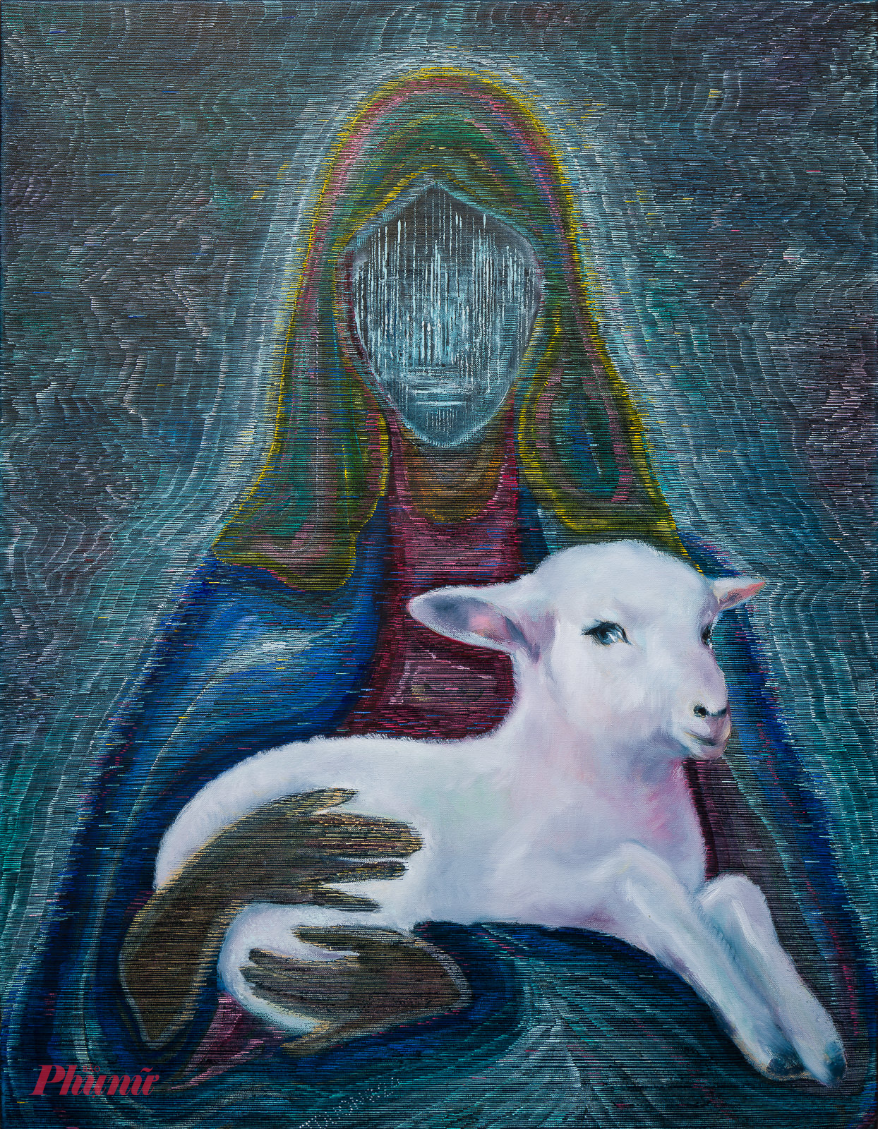 Tranh mẹ yêu con, bằng chất liệu sơn dầu trên vải