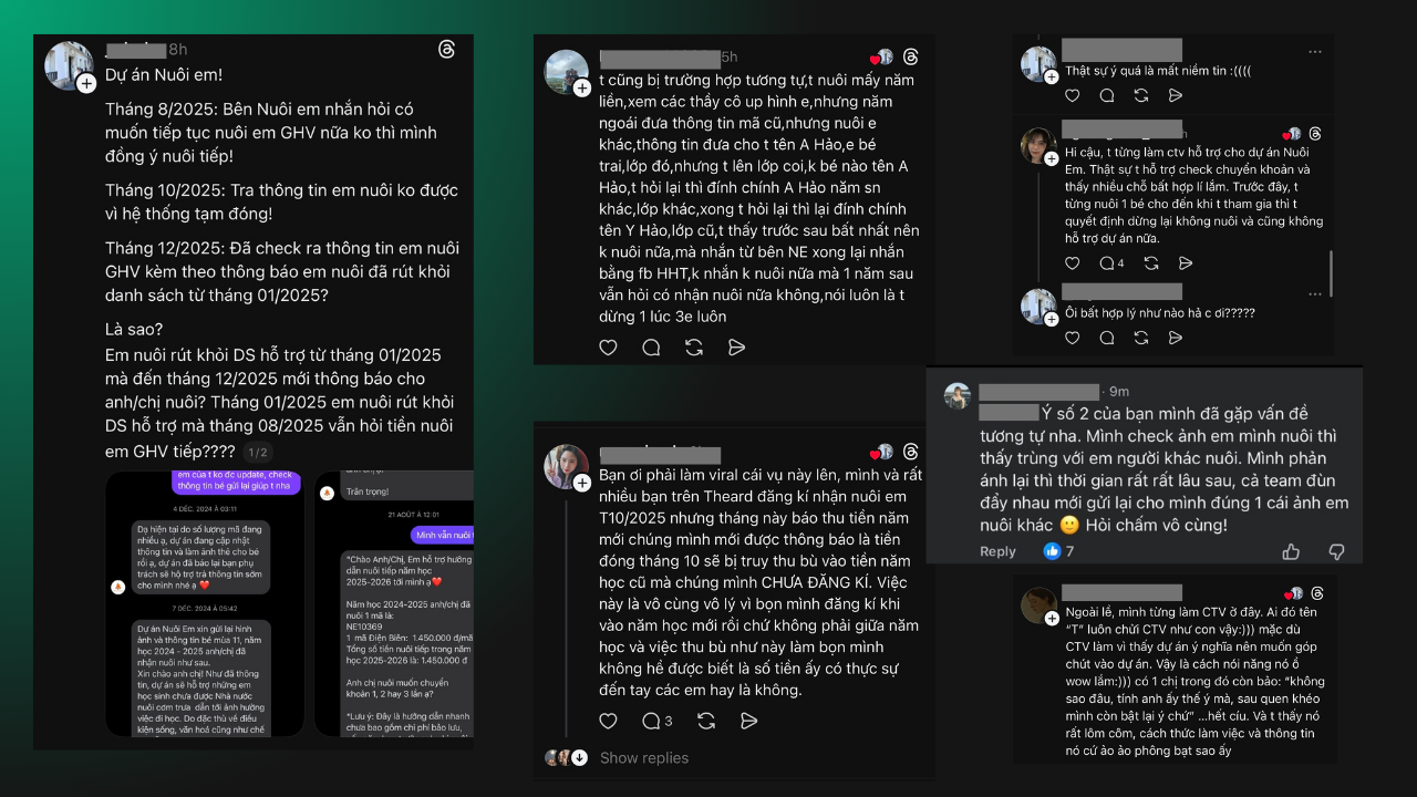 Khủng hoảng niềm tin từ dự án Nuôi em liên quan minh bạch tài chính từ thiện Tổng hợp bình luận của các anh chị nuôi cũng như các cộng tác viên từng tham gia dự án Nuôi em