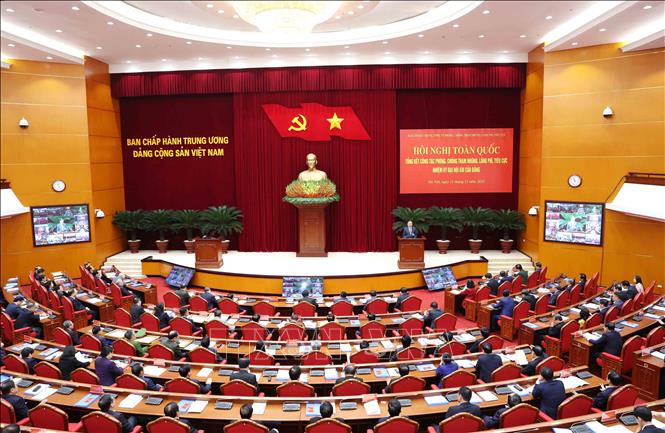 Tổng Bí thư Tô Lâm nêu '3 đột phá' trong phòng, chống tham nhũng, lãng phí, tiêu cực Hội nghị toàn quốc tổng kết công tác phòng chống tham nhũng, lãng phí, tiêu cực nhiệm kỳ Đại hội XIII của Đảng. Ảnh: Phương Hoa/TTXVN