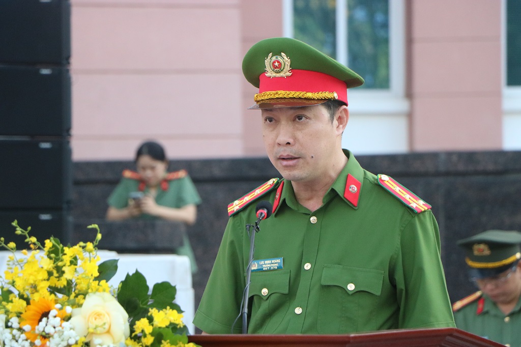 Đại tá Lưu Minh Hoàng - Trưởng Phòng Cảnh sát ma túy, Công an TPHCM đại diện các đơn vị phát biểu, tiếp thu ý kiến chỉ đạo.