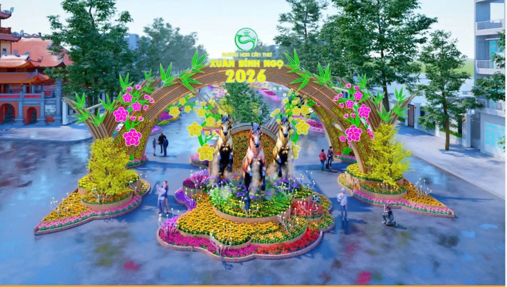Phối cảnh đường hoa Xuân năm 2026 ở TP Cần Thơ, nhằm phục vụ nhu cầu vui chơi, giải trí, thưởng thức văn hóa của người dân và du khách…