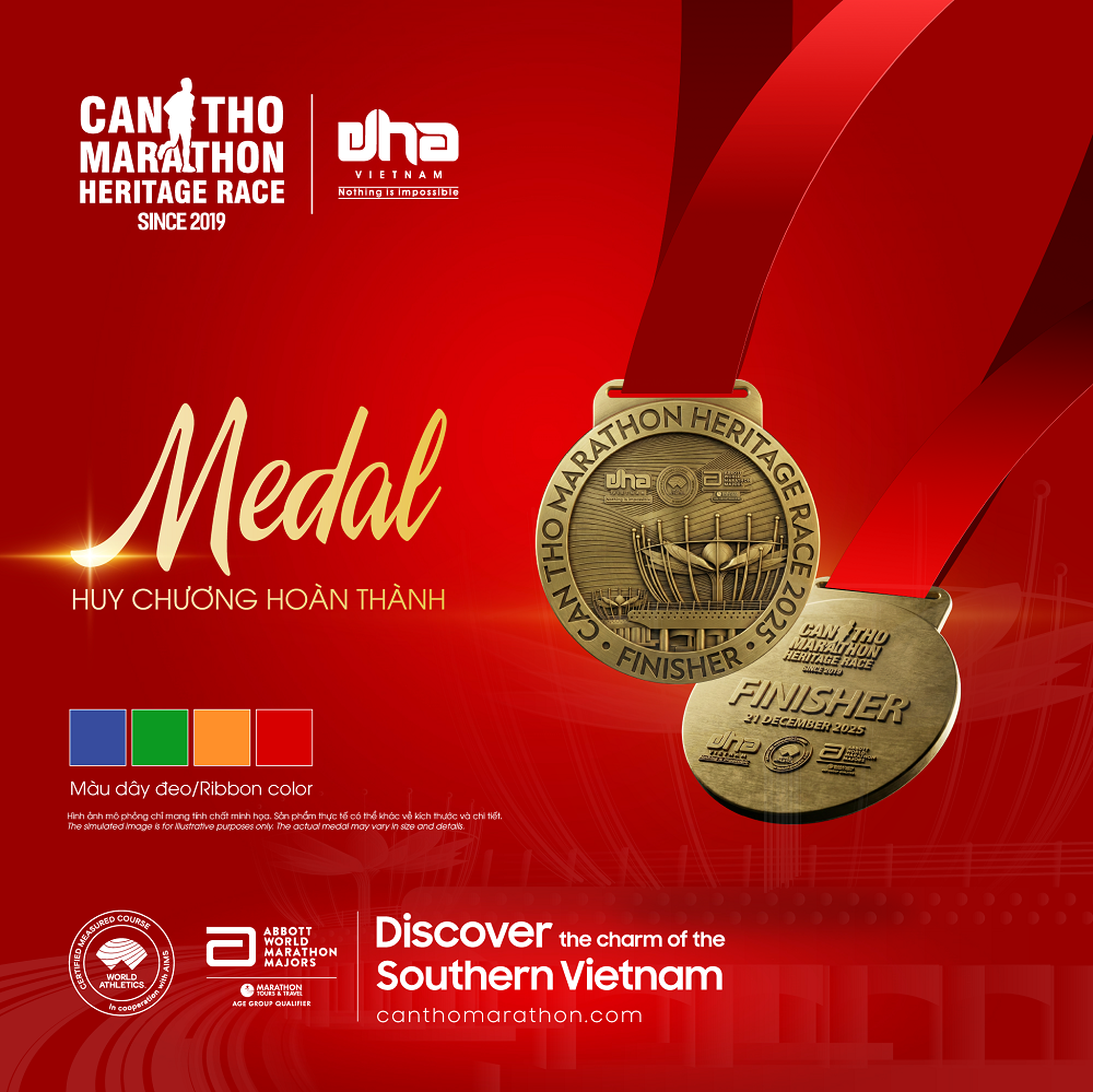 Huy chương được thiết kế với tông màu đặc trưng miền Tây sông nước, mang đậm dấu ấn văn hóa Tây Đô