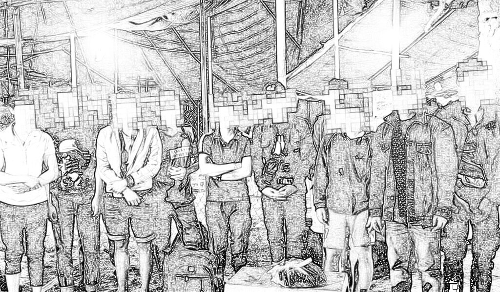 Các đối tượng thời điểm bị phát hiện, bắt giữ. Ảnh: CA