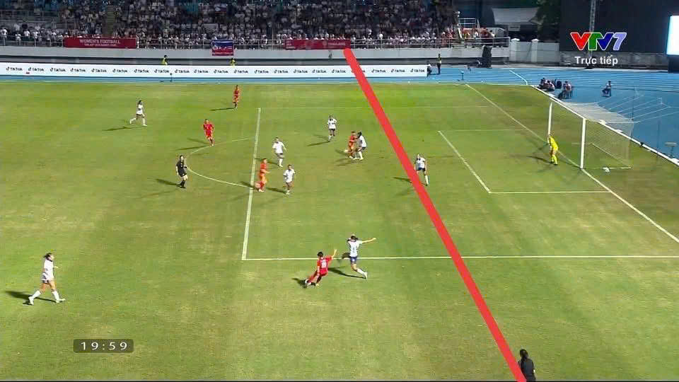Tình huống đội tuyển nữ Việt Nam bị trọng tài tước bàn thắng oan uổng trong trận chung kết với Philippines