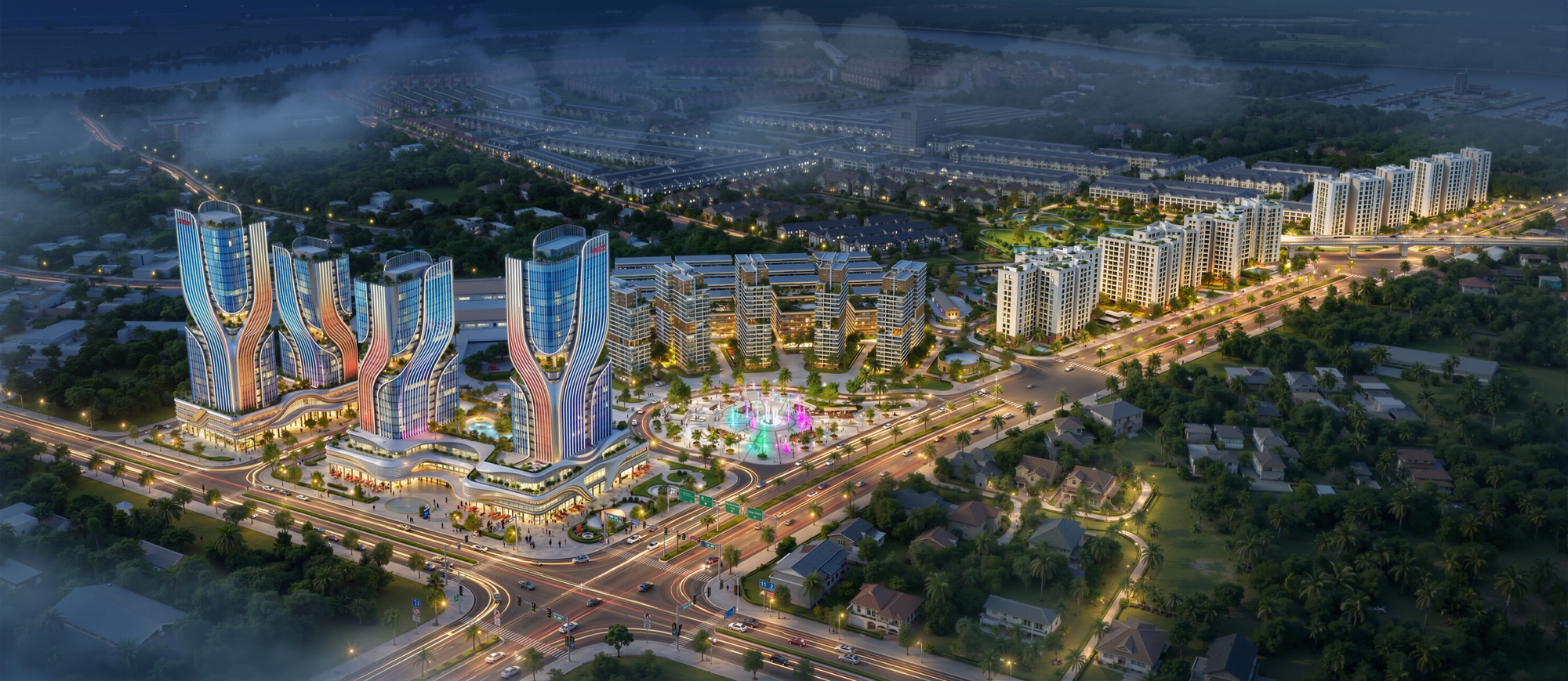 Phối cảnh Tổ hợp đô thị - du lịch - dịch vụ cao cấp kết hợp bến du thuyền và logistic quy mô 724ha tại phường Tây Nam và Phú An, TPHCM