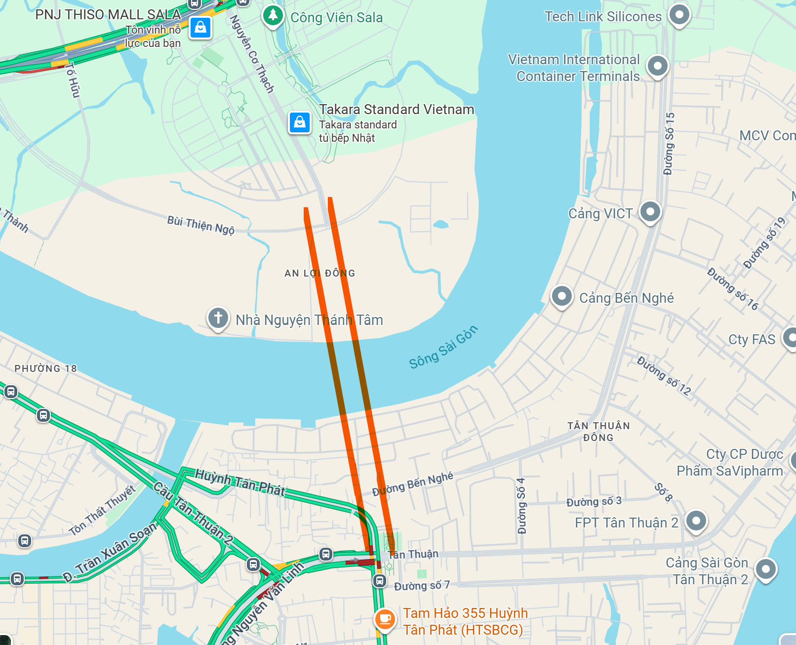 Vị trí xây cầu Thủ Thiêm 4 - Ảnh: Google maps