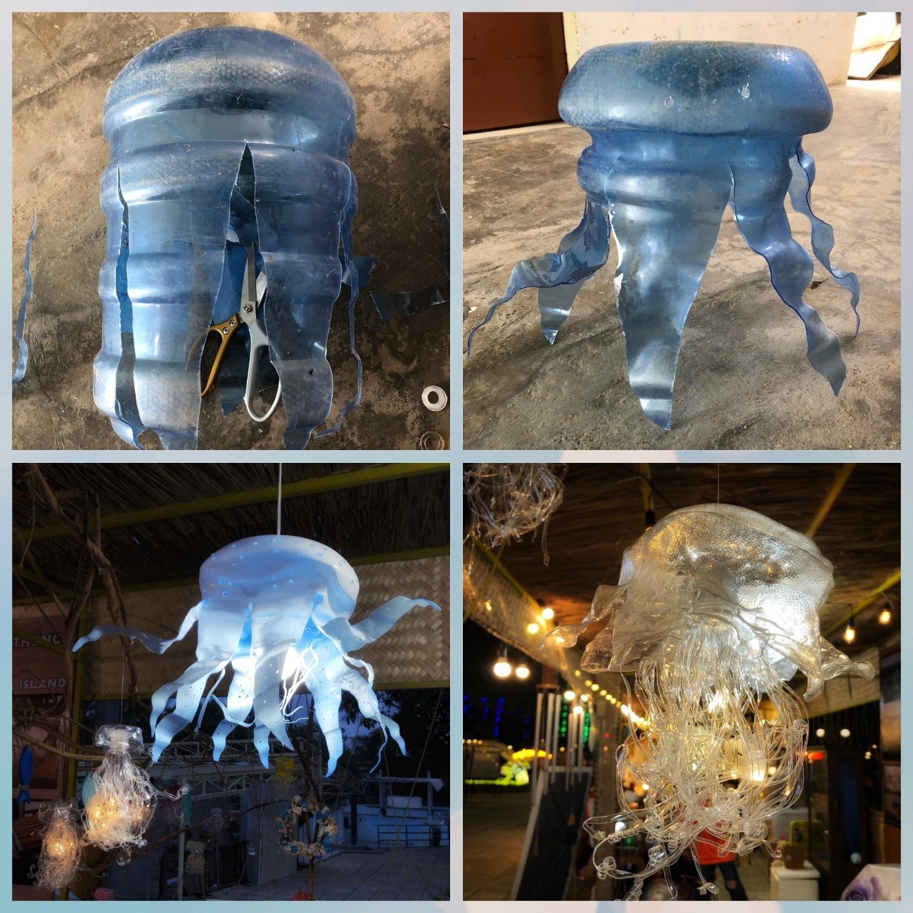 Công đoạn làm những bộ đèn mang hơi thở đại dương, hoàn toàn từ rác nhựa