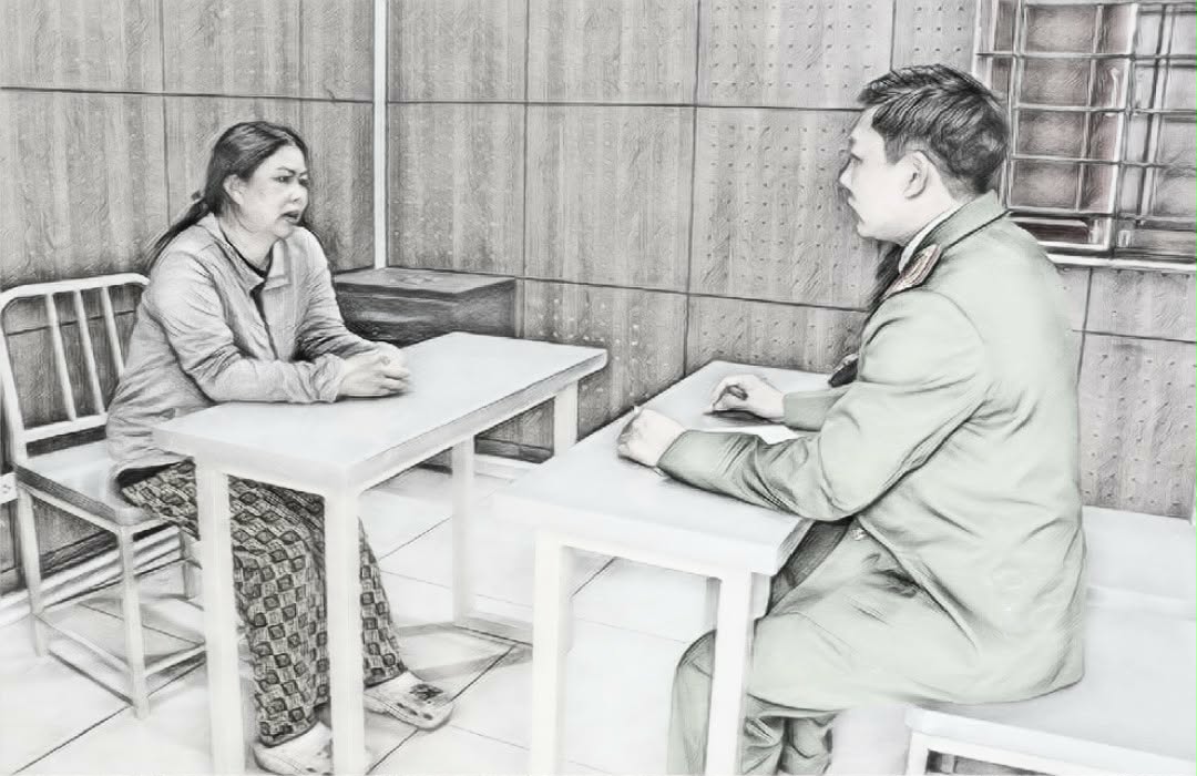 Sầm Thị Thơm tại cơ quan công an - Ảnh công an cung cấp