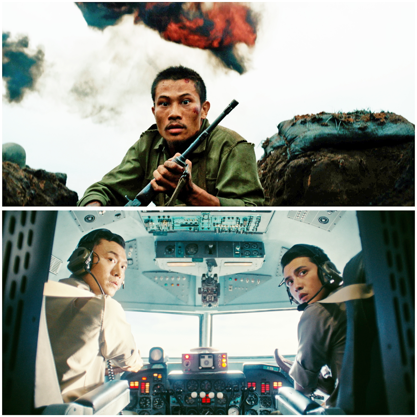 Phim Mưa đỏ (trên) và Tử chiến trên không (dưới) giúp điện ảnh nhà nước tỏa sáng trong năm 2025 - Ảnh do đoàn phim cung cấp