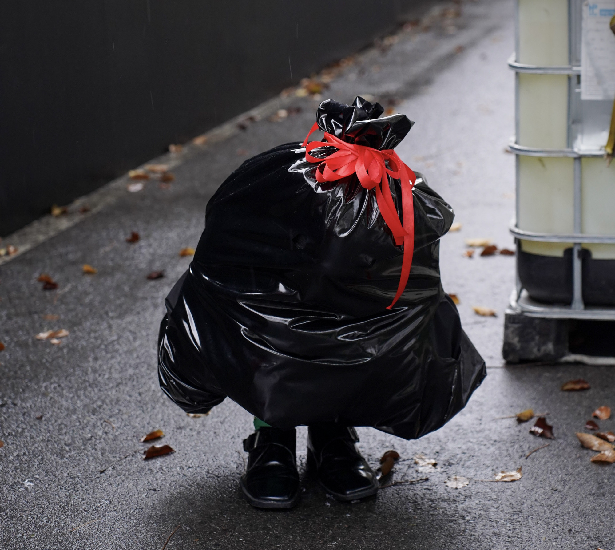 Anh trai Lohan cũng khiến nhiều người không nhận ra khi chọn hoá trang thành một túi rác lớn. 