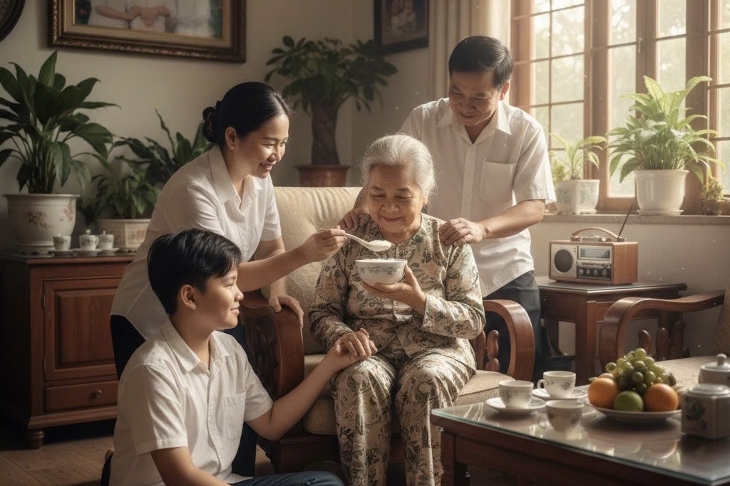 Hơn 90% người cao tuổi được chăm sóc tại nhà - Ảnh tạo bằng AI