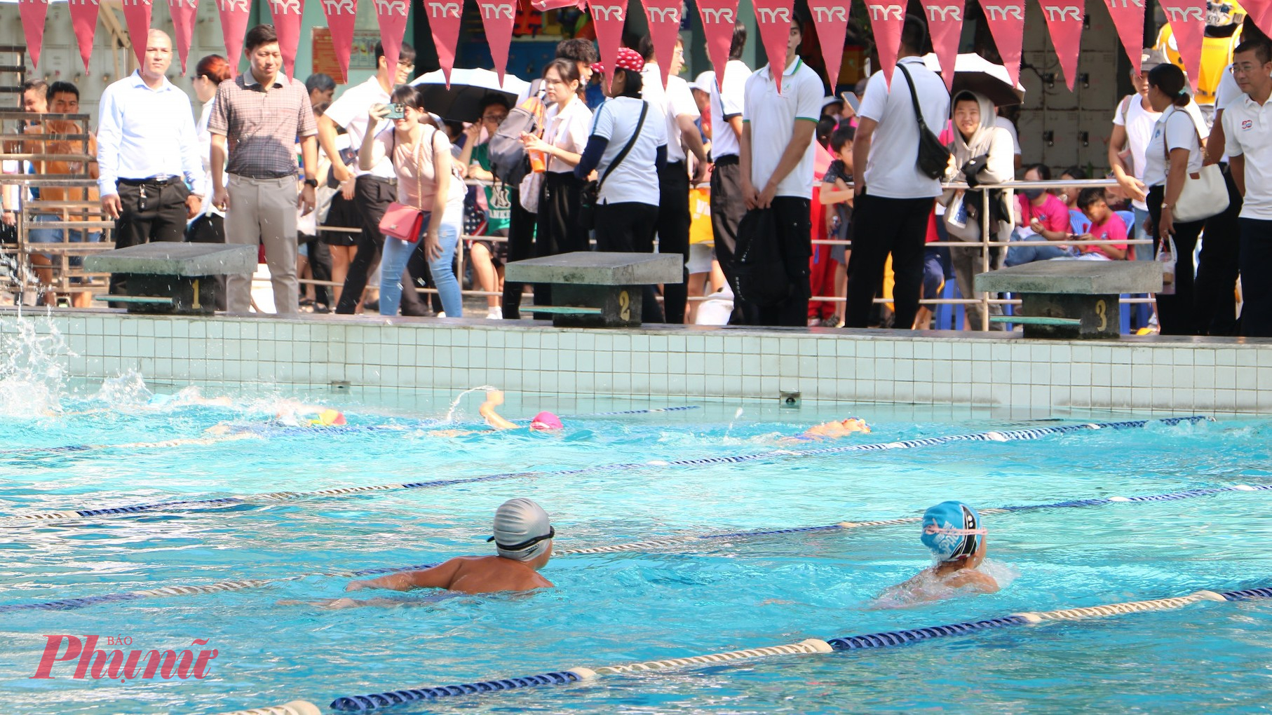 Học sinh tham gia giải Bơi nhi đồng TPHCM năm 2025 - Ảnh: Trang Thư