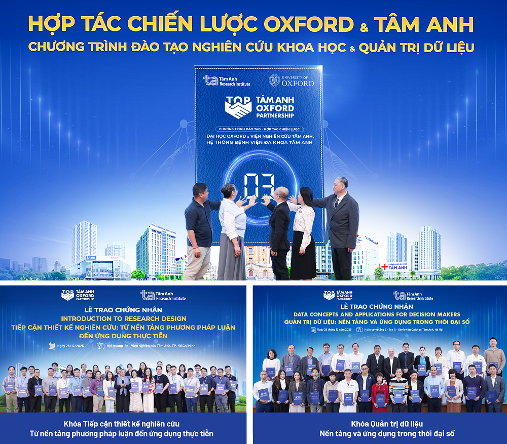 Oxford - Tâm Anh cùng thực hiện nghi thức khai mạc “Tuần lễ đào tạo chuyên sâu phối hợp giữa Viện Nghiên cứu Tâm Anh và Đại học Oxford” và gần 100 học viên đầu tiên nhận chứng nhận chuẩn Oxford - Tâm Anh về khóa đào tạo Thiết kế nghiên cứu và Quản trị dữ liệu - Ảnh: Viện Nghiên cứu Tâm Anh