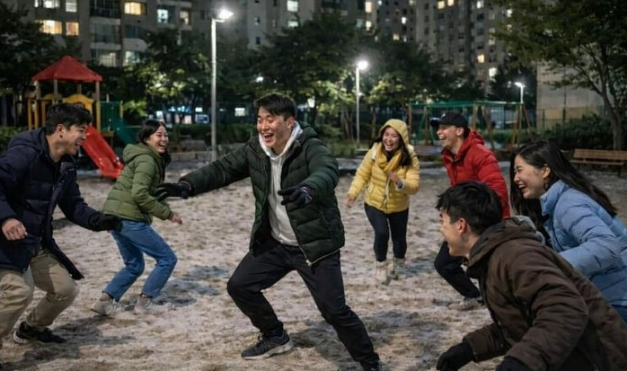 Một nhóm người trẻ đang chơi trò bắt trộm của trẻ con