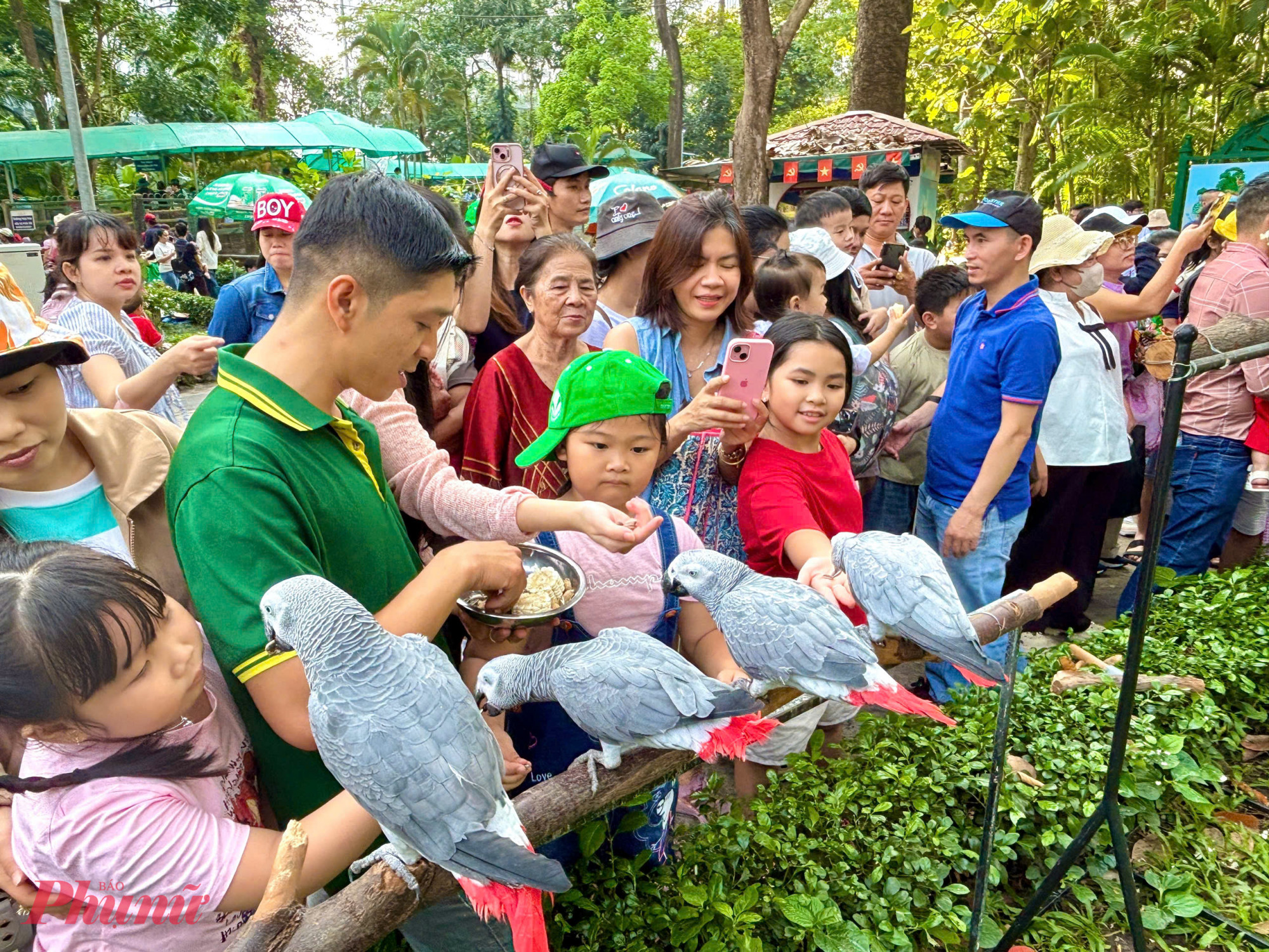 Bên trong khuôn viên, nhiều khu vực đông đúc, khách tham quan chủ yếu là các gia đình có trẻ nhỏ. Bên cạnh đó, không ít bạn trẻ diện áo dài rực rỡ, tranh thủ chụp ảnh, ghi lại những khoảnh khắc đầu năm mới.