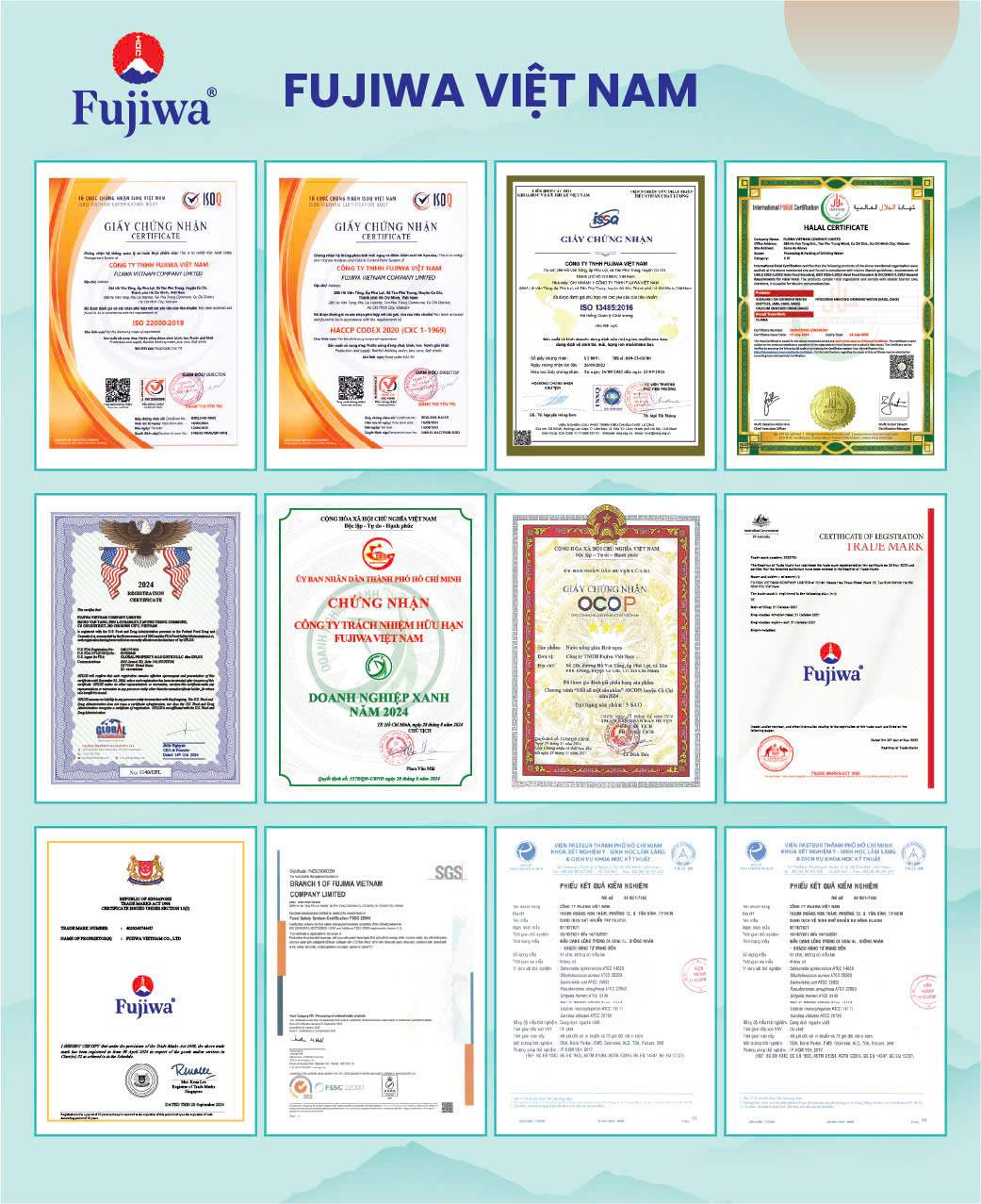 Một số chứng nhận chất lượng mà Fujiwa đã đạt được sau 7 năm thành lập và phát triển