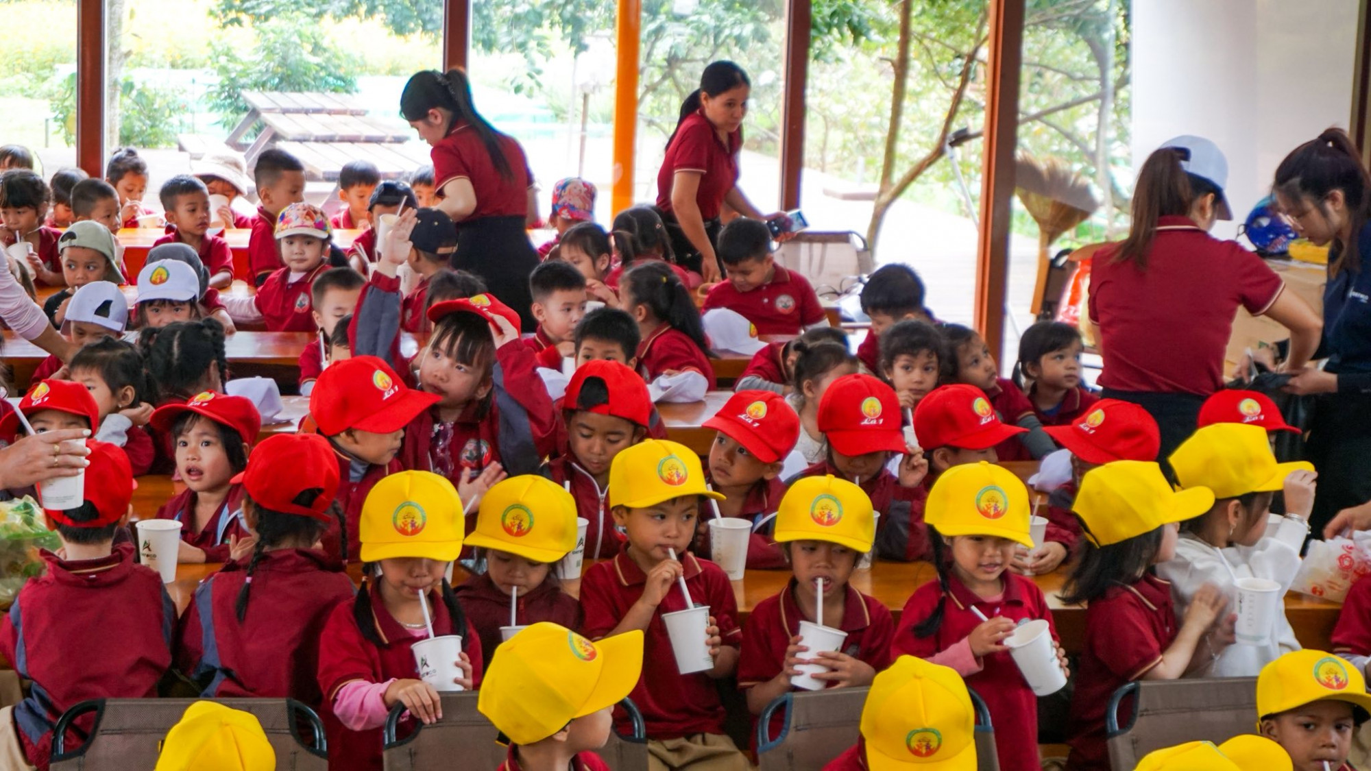 Kết thúc buổi trải nghiệm, sau những giờ “lao động” miệt mài, các em được thưởng thức ly ca cao ấm nóng giữa không gian trang trại xanh mát. Vị ngọt dịu lan tỏa, khép lại một ngày học tập ngoài trời đầy ý nghĩa, để lại trong ký ức tuổi thơ những kỷ niệm đẹp về mùa cà phê chín trên quê hương Đắk Lắk.