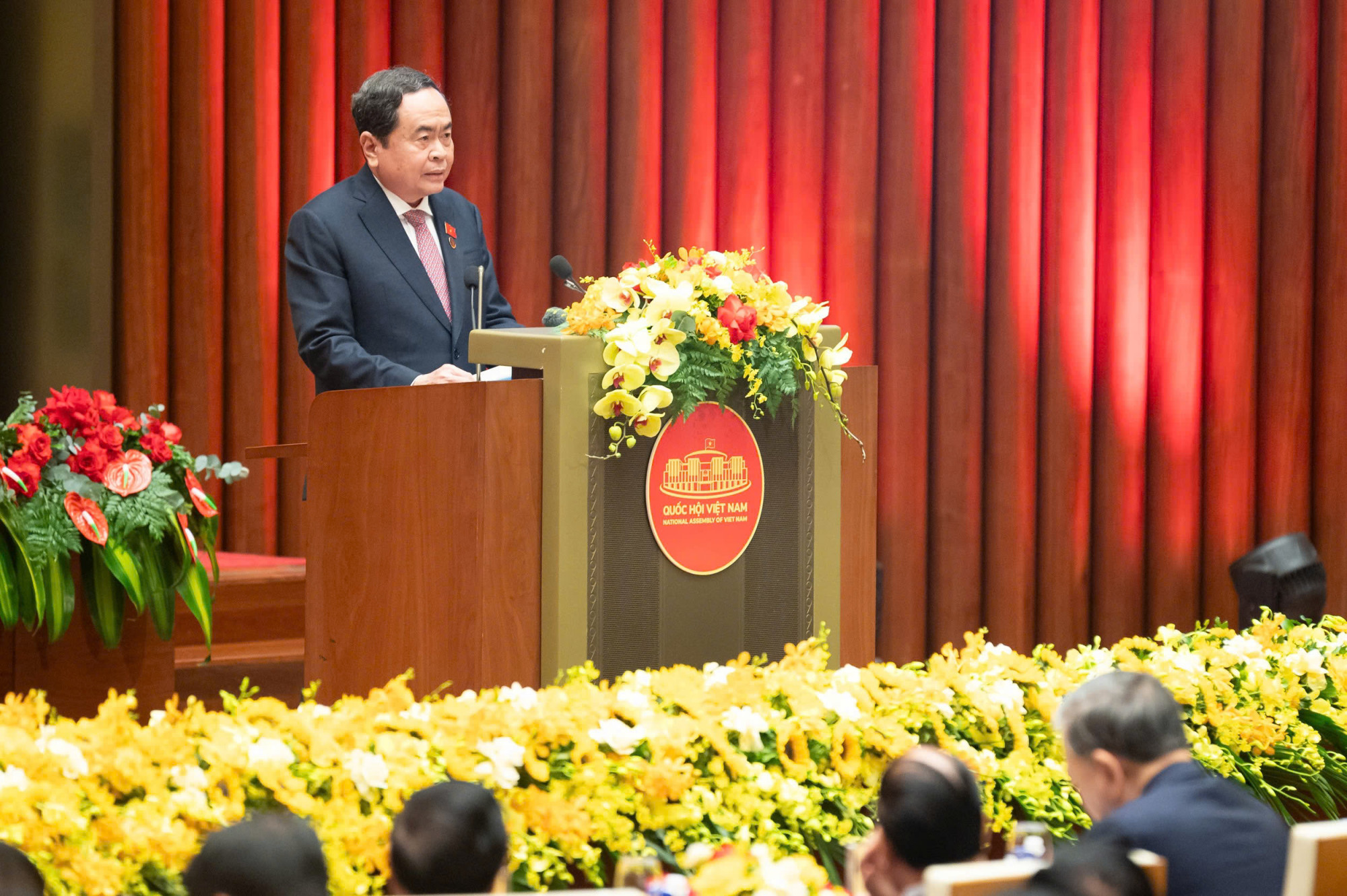 Chủ tịch Quốc hội Trần Thanh Mẫn đọc diễn văn ôn lại truyền thống 80 năm Quốc hội - ảnh: P.T.