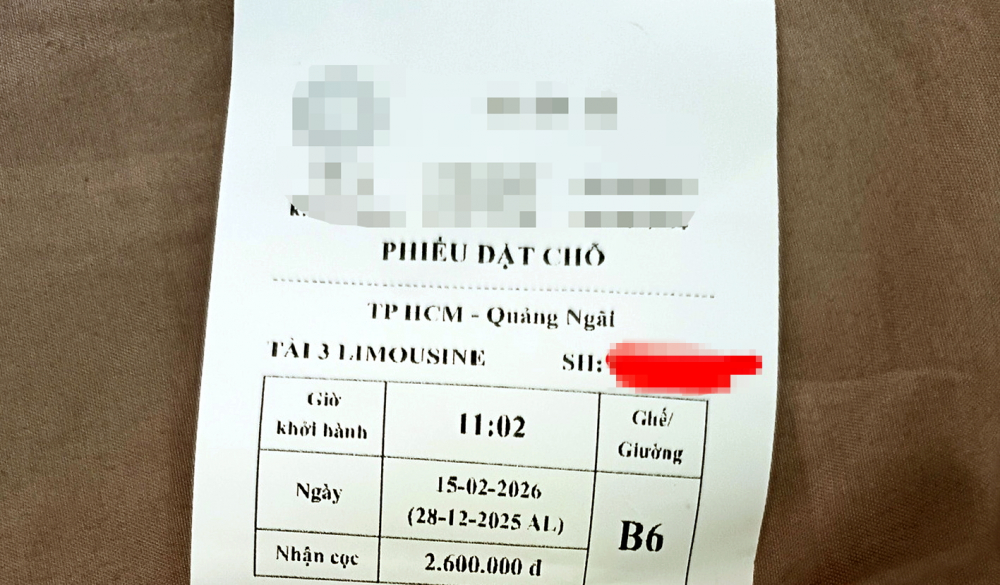 Giá vé xe giường nằm loại 24 giường tuyến TPHCM - Quảng Ngãi chạy ngày 15/2  (28 tháng Chạp) là 2,6 triệu đồng - Ảnh do bạn đọc cung cấp