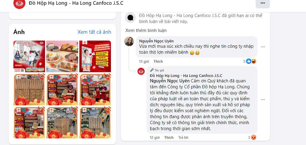 Trang Facebook Đồ hộp Hạ Long - Hạ Long Canfoco J.S.C. đóng bình luận vì 