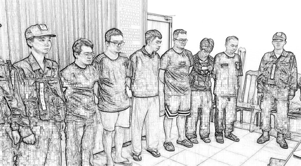 Các đối tượng tại cơ quan công an. Ảnh: CA