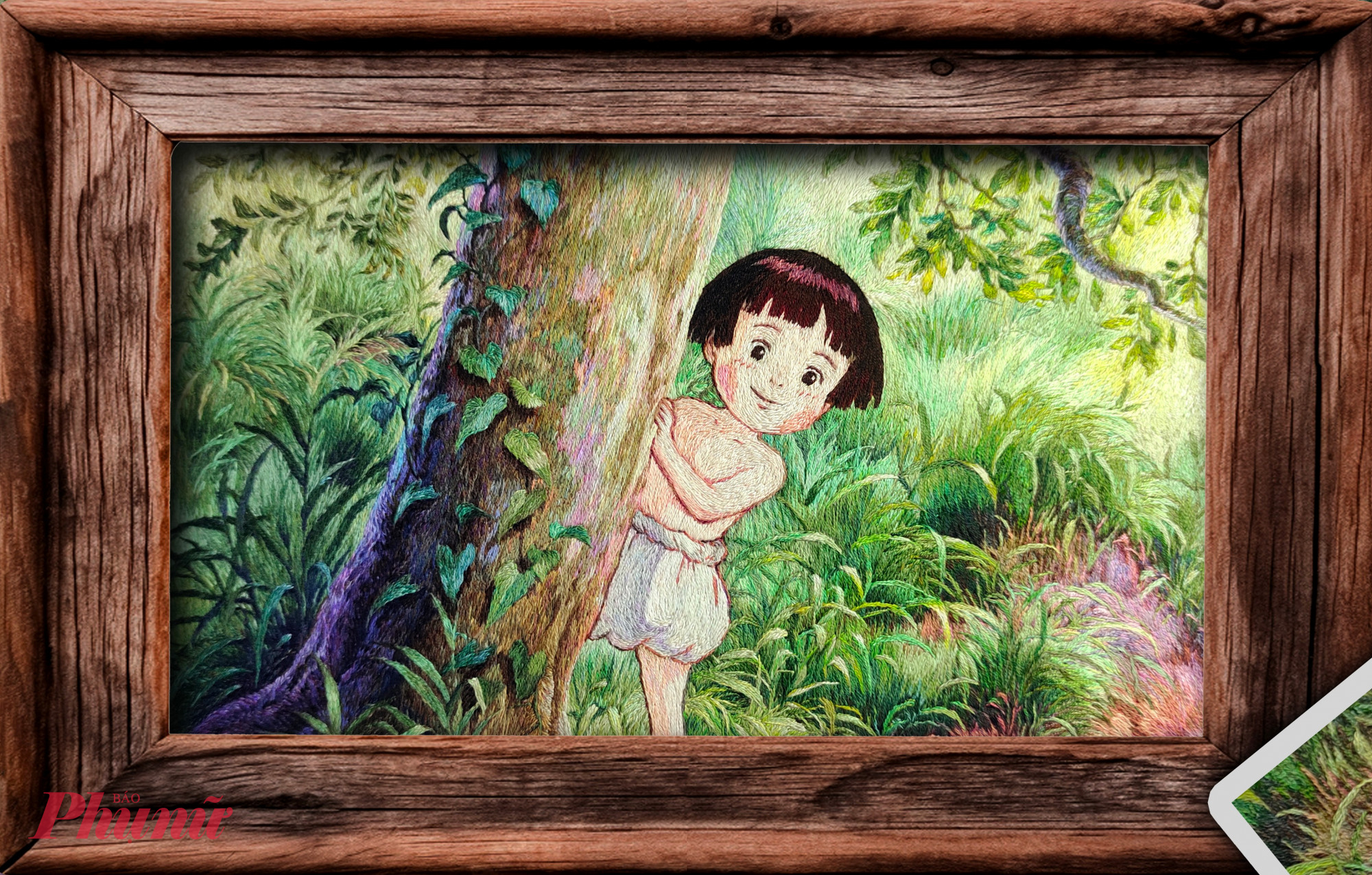 Hay bức thêu nhân vật Setsuko trong bộ phim “Mộ đom đóm” của Studio Ghibli, được anh dành trọn một tháng để hoàn thiện, nhận nhiều lời khen nhờ khả năng thể hiện tinh tế nội tâm nhân vật.