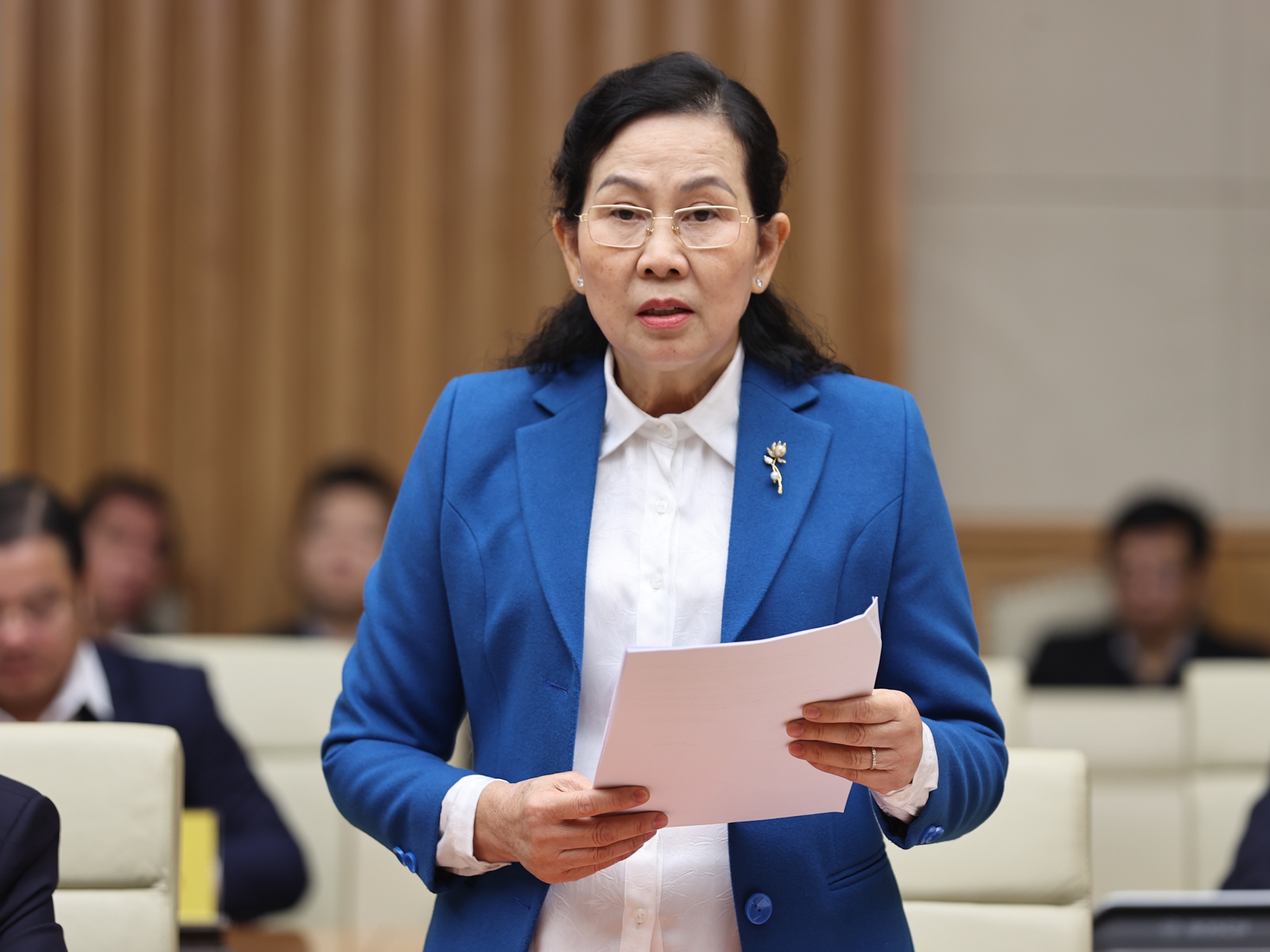 Tiếp tục sắp xếp, tinh gọn tổ chức bộ máy, đẩy mạnh thực hiện 3 đột phá chiến lược Ủy viên Trung ương Đảng, Phó Bí thư chuyên trách Đảng ủy Chính phủ Lê Thị Thủy phát biểu tại hội nghị - Ảnh: VGP/Nhật Bắc