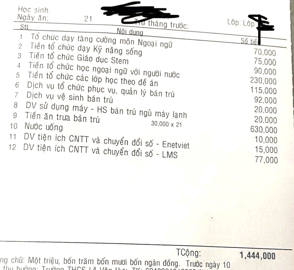 5/11 khoản thu của trường là các môn liên kết 