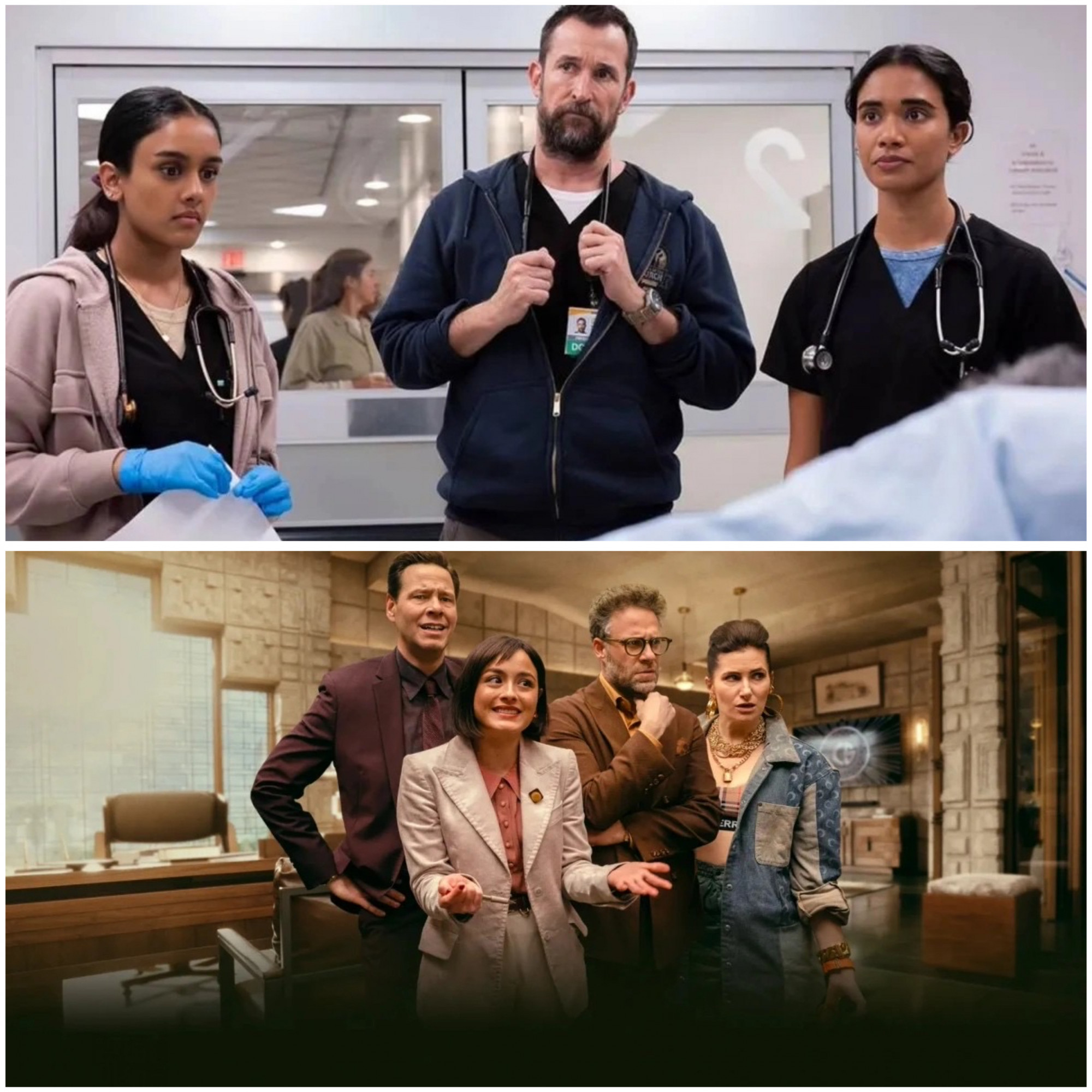 Sau giải Emmy, phim The Pitt (trên) và The Studio (dưới) tiếp tục cùng lên ngôi lĩnh vực truyền hình ở giải Quả cầu vàng 