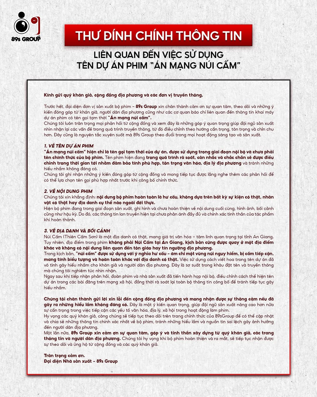 Thư  đính  chính  của  nhà  sản  xuất