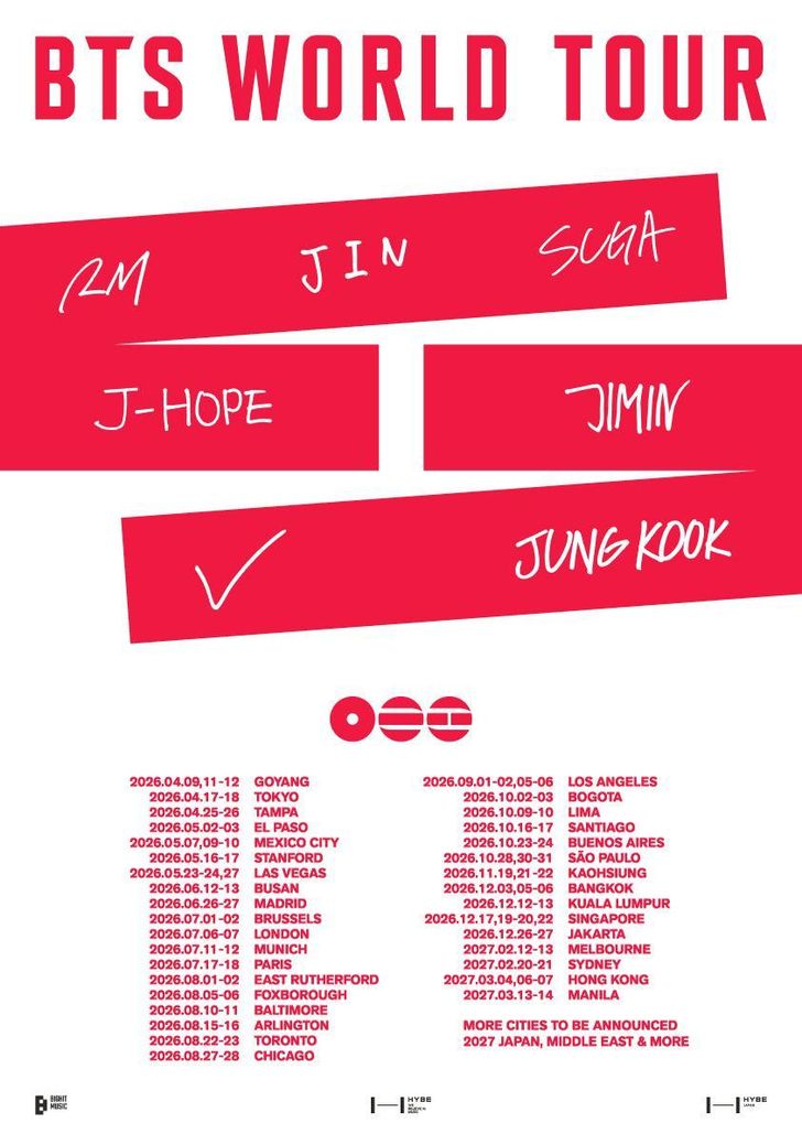Lịch trình World Tour của nhóm nhạc BTS được công bố vào lúc 22g ngày 13/1 (theo giờ Việt Nam) - Ảnh: BigHit Music