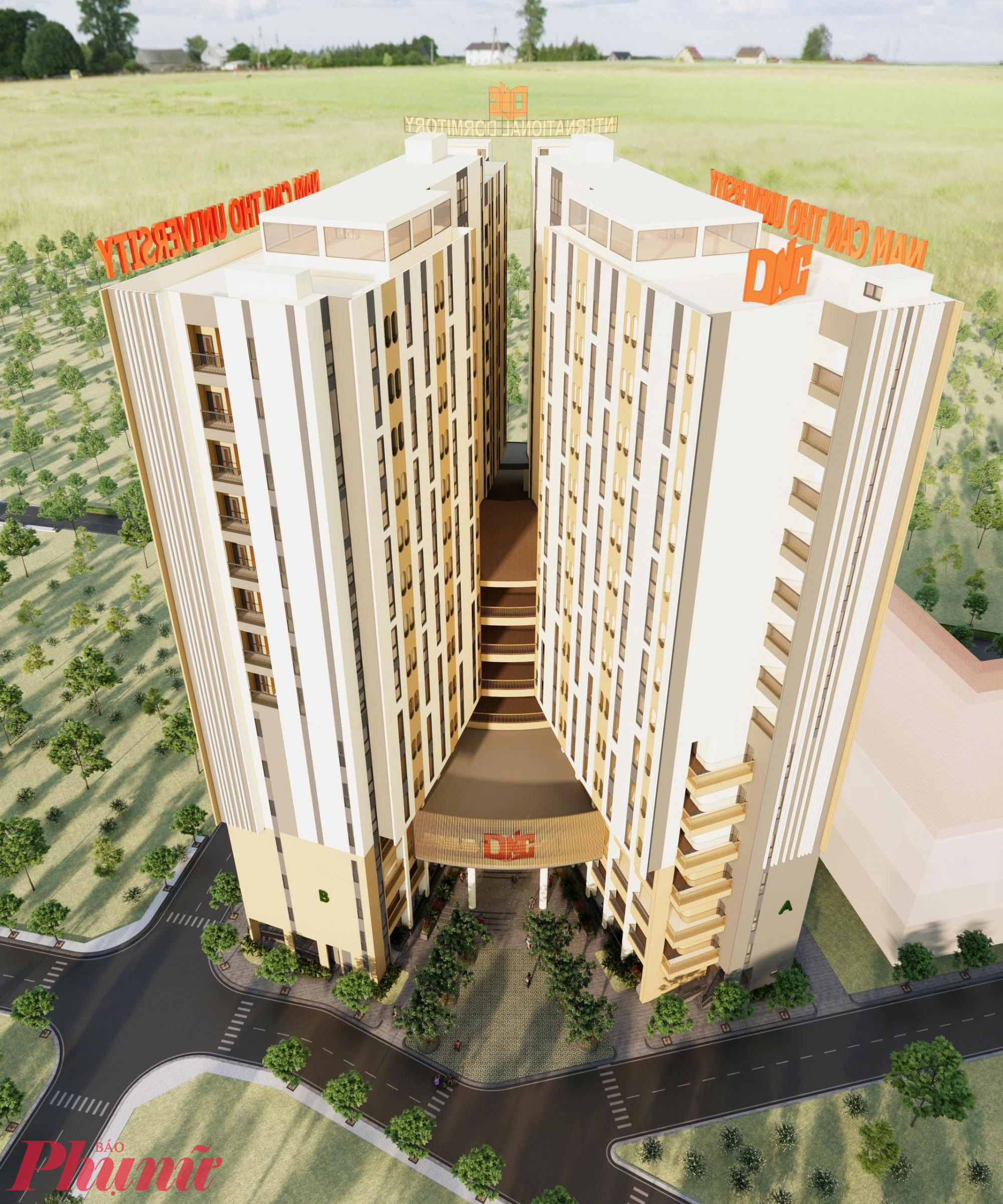 Phối cảnh ký túc xá quốc tế của nhà trường 