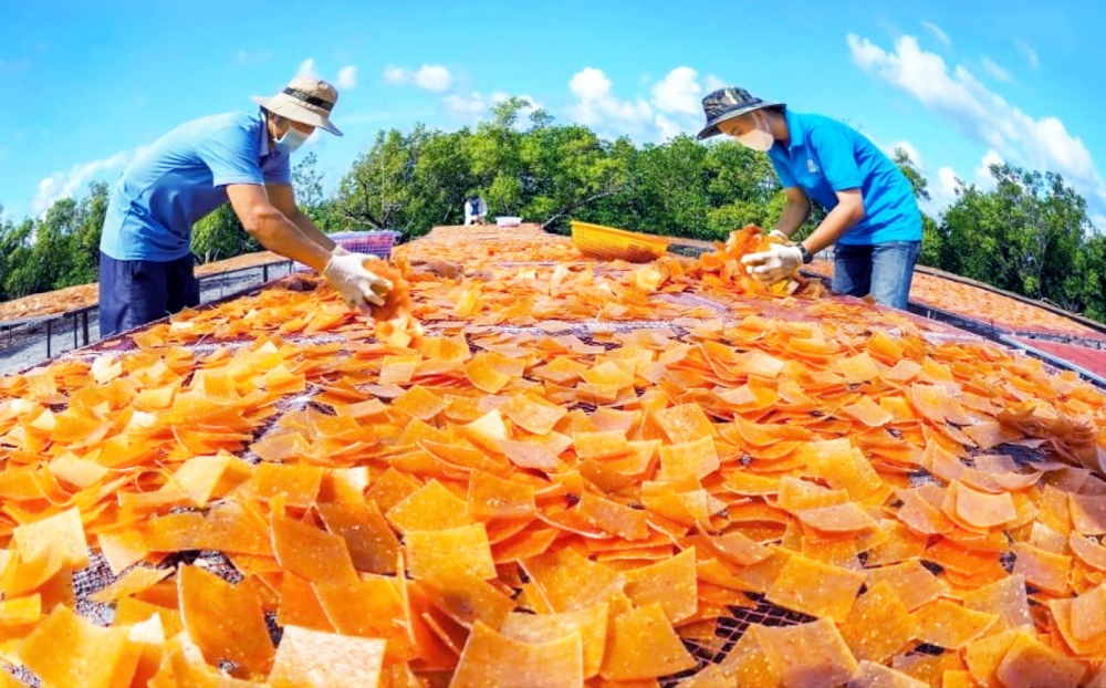 Công ty TNHH Sản xuất  Thương mại và Dịch vụ  Kiên Cường (tỉnh Cà Mau)  chế biến bánh phồng tôm  Năm Căn phục vụ thị trường tết