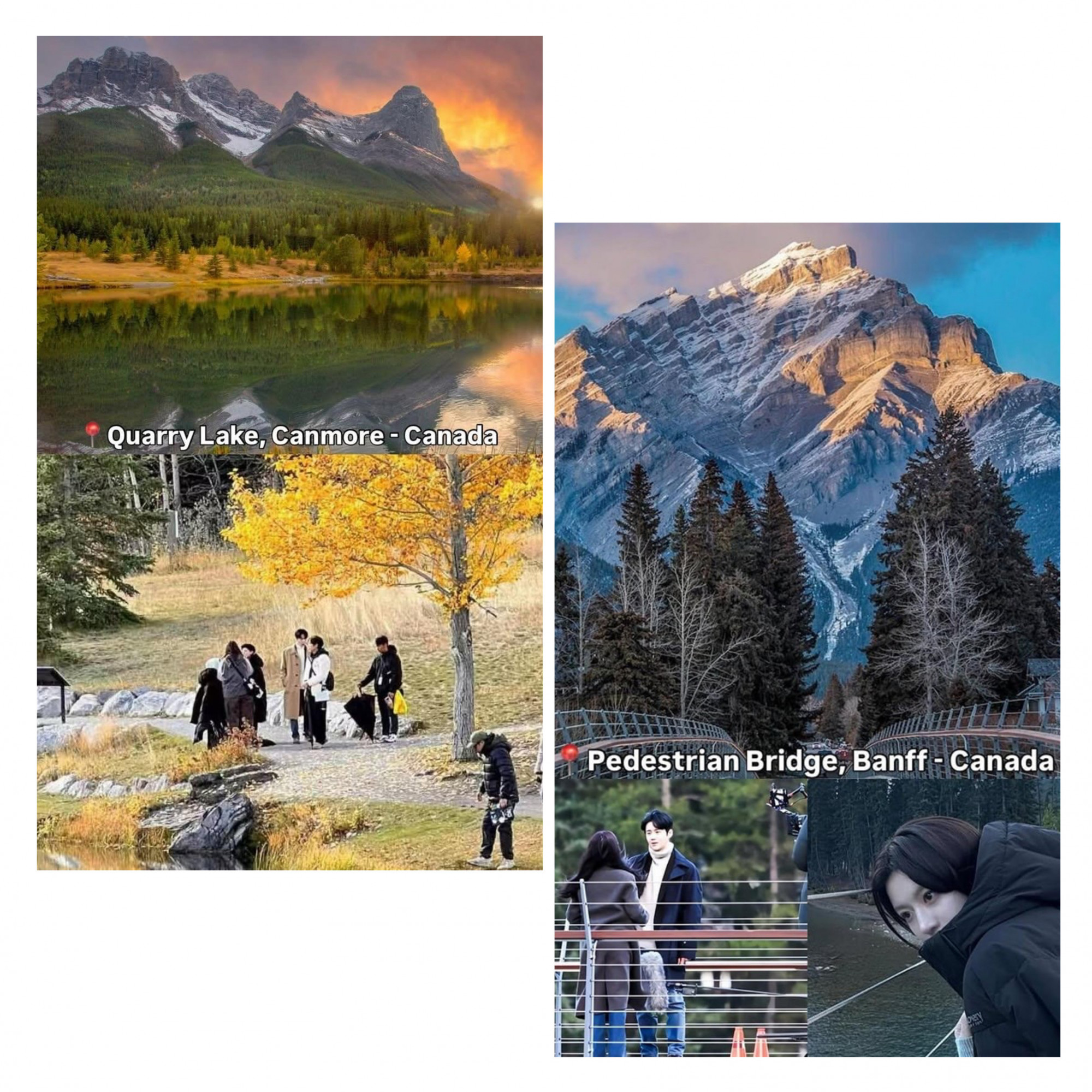 Hồ Quarry (trái) và cầu bộ hành trong vườn quốc gia Banff ở Canada