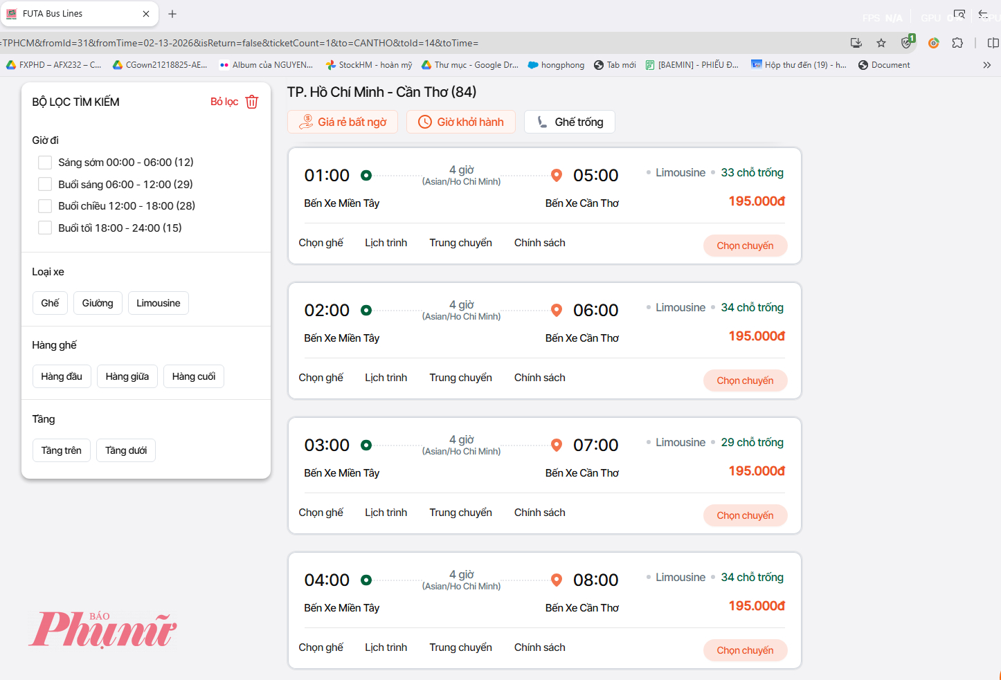 Xe limousine của nhà xe Phương Trang chuyến từ TPHCM đến Cần Thơ trong ngày 13/2 vẫn còn trống nhiều.