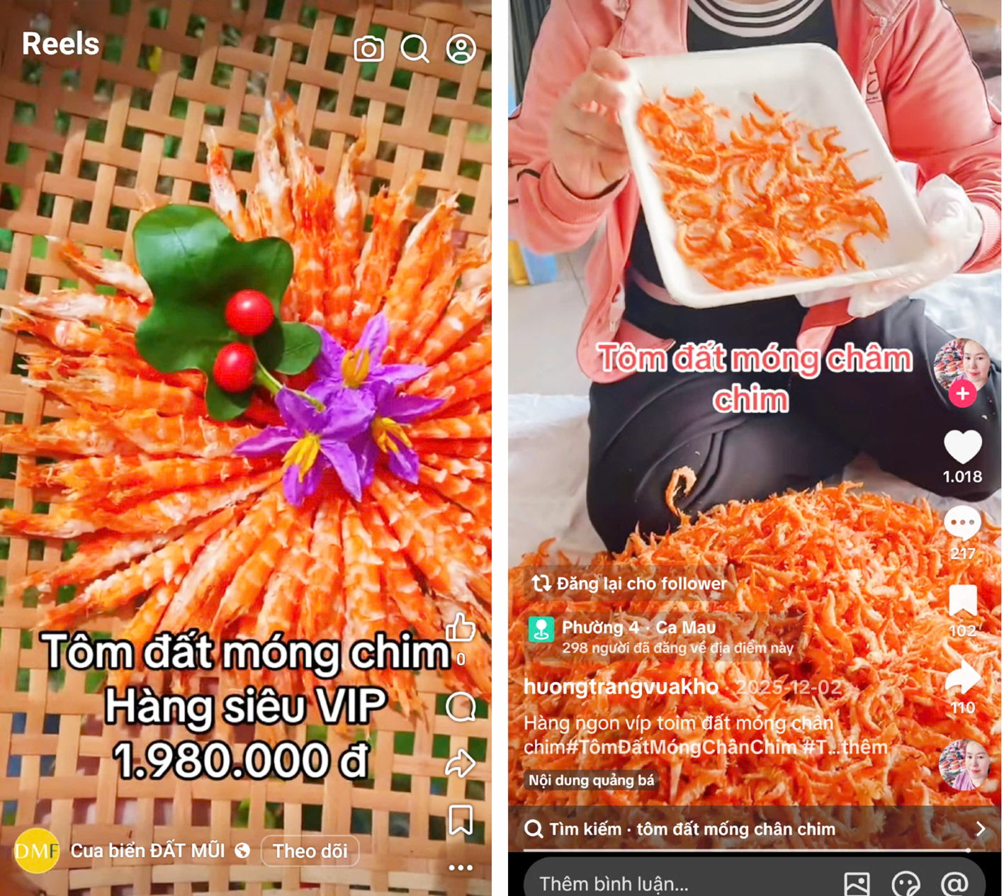 Tôm đất khô móng chân chim Cà Mau được giới thiệu trên mạng xã hội