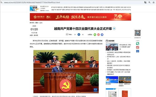 Tân Hoa xã đưa tin về Lễ khai mạc Đại hội XIV của Đảng Cộng sản Việt Nam. Ảnh: TTXVN